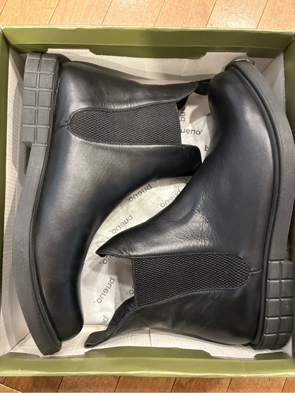 Bueno Black Leather Chelsea Ankle Boots